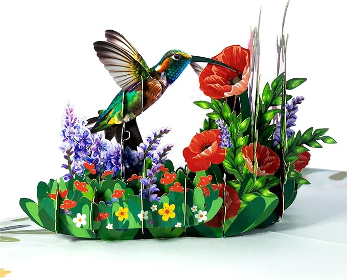 CUTE POPUP Thank you 3D popup card - Captivating Orchid and butterflies design - 6x8 inches - Memorable Keepsake for Friend, family or Colleague in any Occasion (Hummingbird)