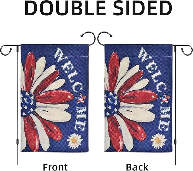 Kevinste 12x18 Inch Double-Sided Welcome Garden Flags for Outdoor Decor, Vivid Color Welcome Daisy, Weather-Resistant Linen, for Front Porch, Yard, or Patio (Blue)