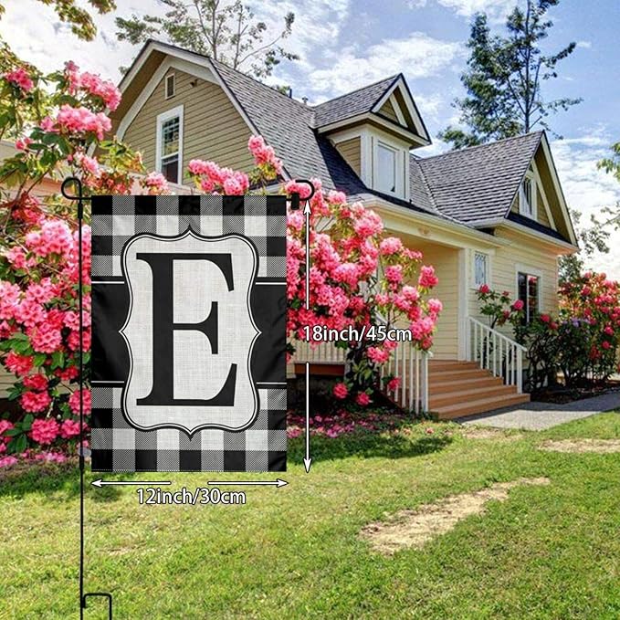 YANGHOME Monogram Initial E Burlap Garden Porch Lawn Flag Farmhouse Decorations Mailbox Decor Welcome Sign 12x18 Inch Small Mini Size Double Sided Flax Nylon Linen Fabric