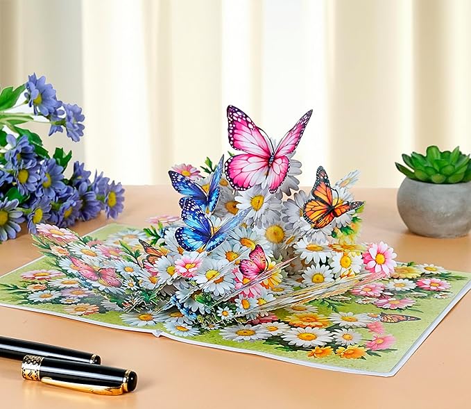 CUTPOPUP Birthday Card Pop Up, 3D Birthday Greeting Card, Mother's Day for Women, Mom, Wife, Grandma, Daughter (Daisy Butterflies)