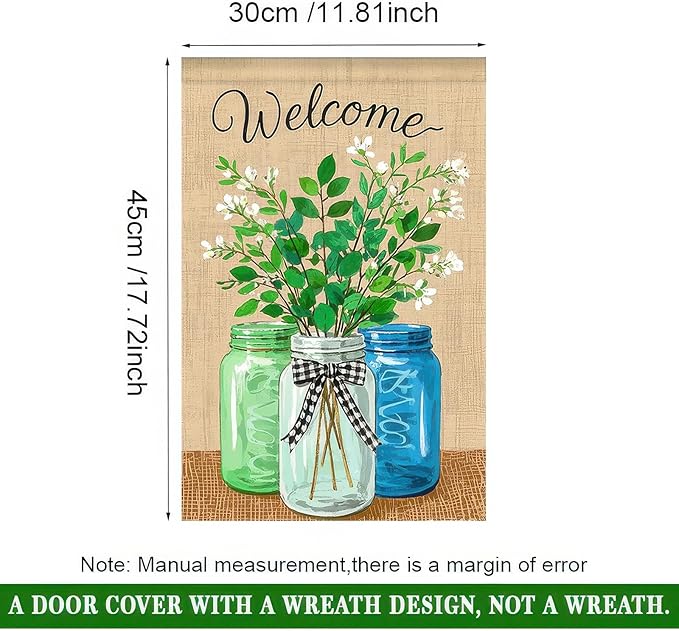 BlissYard Welcome Spring Garden Flag 12x18 Double Sided Mason Jars Floral Seasonal Small Flags For Outside Outdoor Decor Yard Farmhouse Holiday Spring Summer Decorations Yard Flags