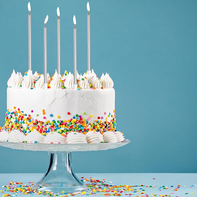 24 Count Silver Metallic Birthday Candles, Birthday Parties, Wedding Decorations, Party Candles, Candles for Cake, Cake Decorations