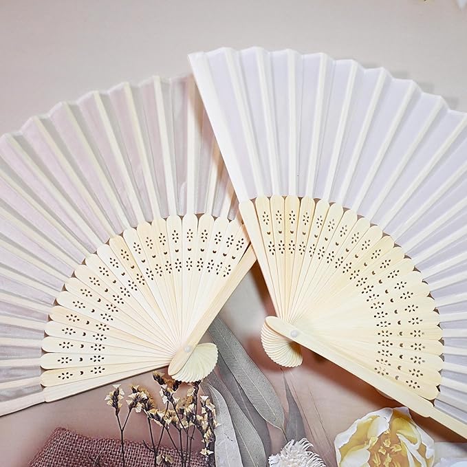 Personalized 200 Pack White Hand Fans, Custom Summer Wedding Fans for Guests, Silk Fabric Bamboo Folded Hand Fan Bridal Dancing Props Church Wedding Gift Party Baby Shower Favors