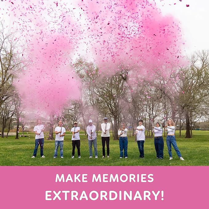 TUR Party Supplies Gender Reveal Poppers | 2 Pink Confetti & Powder Cannons | Biodegradable | Baby Gender Reveal Decorations