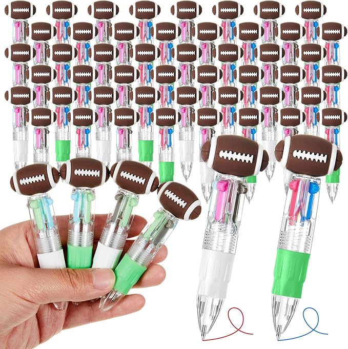 Kosiz 48 Pack Football Party Favors Sport Pen Multicolor 4 in 1 0.5mm Ballpoint Pen for Office Sport Lover Novelty Valentine's Day Gifts Goodie Bags Stuffers