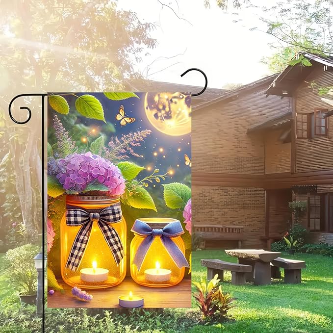 BlissYard Spring Garden Flag Double Sided 12 x 18 Inch Welcome Spring Summer Flags Glow Floral Mason Jar Flag Holiday Yard Outdoor Lawn Farmhouse Decorations Banner (Only Flag)