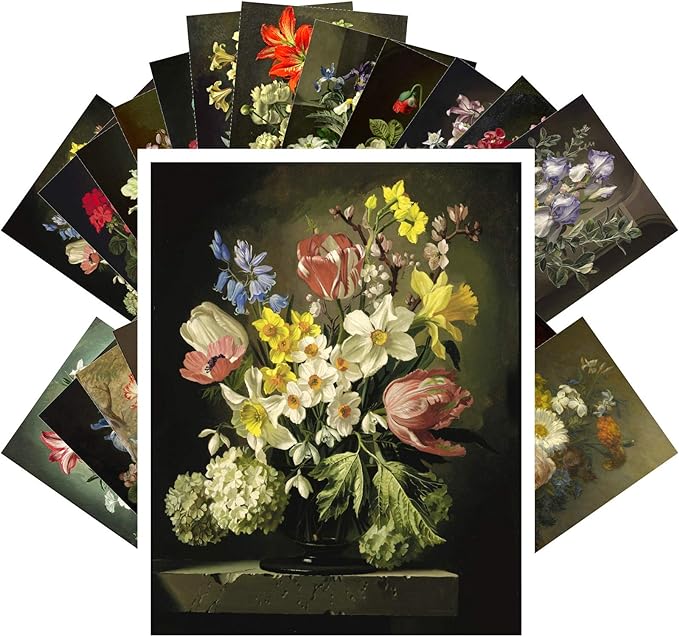 PIXILUV Vintage PostCards 24 pcs WILD FLOWERS STILL LIFE Antique Museum Painting Art by Jan Retro Poster REPRINT