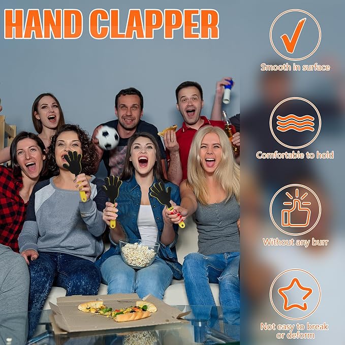 24 Pcs Hand Clappers 7.5 Inch Plastic Clappers Noisemakers Party Favors Clapping Noise Maker Birthdays Game Prizes Classroom Rewards Football Sporting Events Cheers Supplies (Yellow,Black)