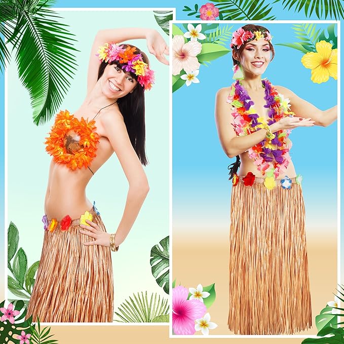 Luau Party Decorations, 1PCS Yellow Hawaiian Table Skirt Party Decorations, Flower 108 X 29.5" Grass Table Skirts Luau Party Favors, Luau Table Skirt for Summer Tropical Hula Parties Decor Accessories