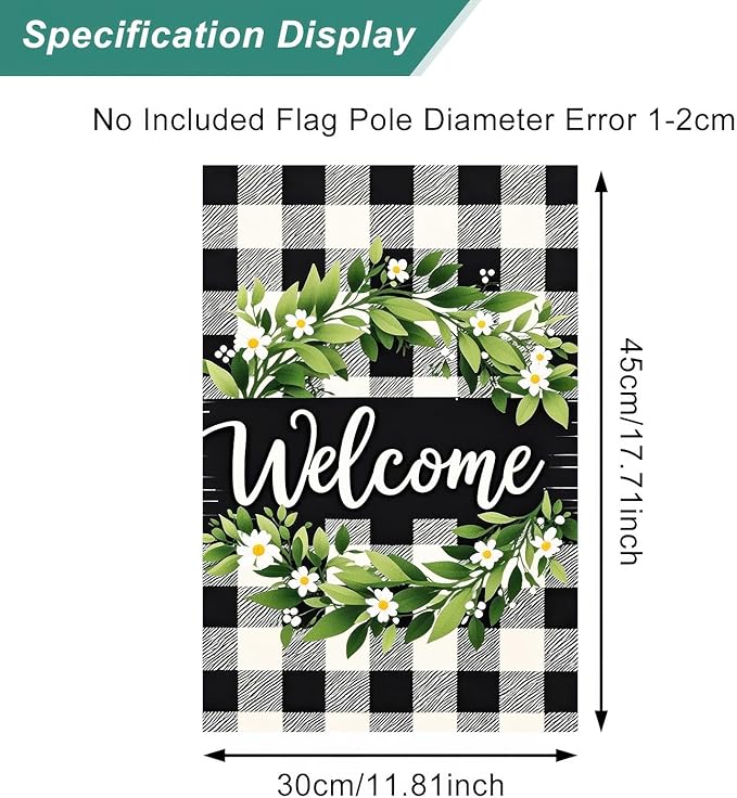 HOMETITUTE Welcome Spring Garden Flag 12x18 Double Sided Black and white Grid Seasonal Small Flags For Outside Outdoor Decor Yard Farmhouse Holiday Spring Summer Decorations Yard Flags
