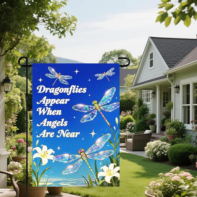 IVN Spring Garden Flag 12x18 Inch Dragonfly Flag Double Sided Outdoor Yard Banner for Porch Lawn Patio Spring Decor