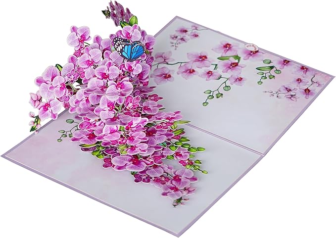 Orchid Happy 65th Birthday Card, 3D Birthday Cards for Women, 6x8in Pop Up Gifts for Mom, Wife, Him, Her, Daughter, Sister, Grandma (65th BD 6x8)