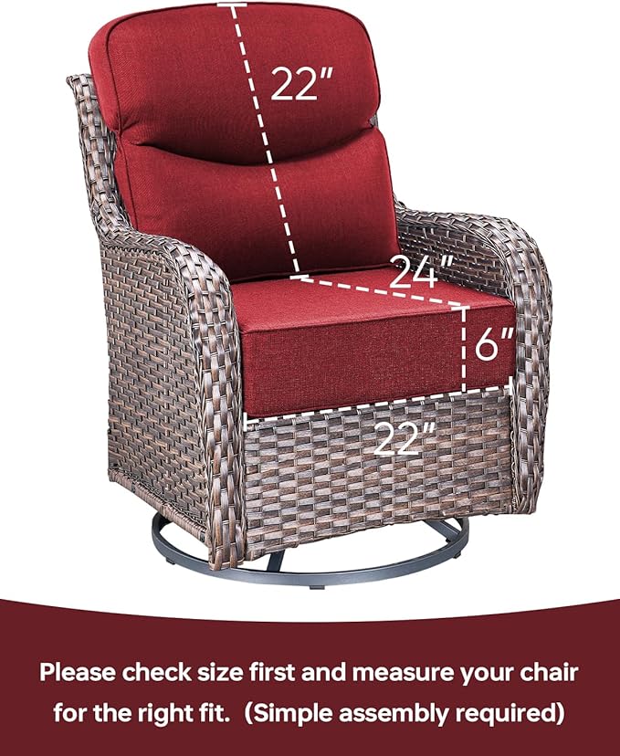 Luxury 22x24/22x25 6-Inch Smile Patio Dining Chair Cushions Set of 4 - Heavy Duty Water Slashproof Outdoor Seat Cushion for Outside Furniture Set Swivel Chairs Loveseat L-Shape Sofa - Red