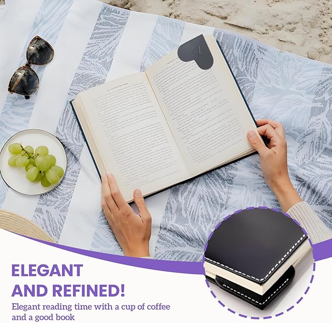 MOTEERLLU Personalized Leather Heart Bookmark with Initials, Cute Custom Corner Bookmarks for Reading Women, Men, Kids, Teachers, Book Lovers Gifts(Black X)