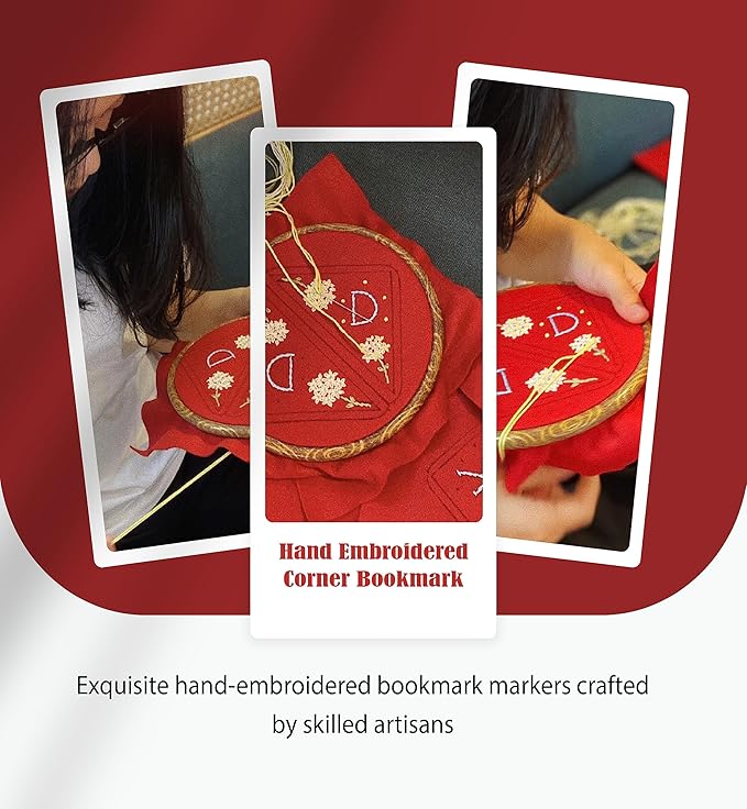 Personalized Hand Embroidered Corner Bookmark, Cute Flower Book Mark, Hand Stitch Gift for Women Book Lovers by HNQCPCVU (X, RED)