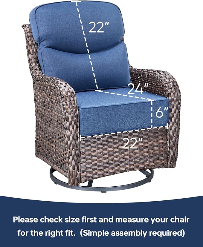 Luxury 22x24/22x25 6-Inch Smile Outdoor Cushions - 1 Set Deep Seat Water-Repellent Patio Furniture Replacement Cushion for Wicker Rattan Wood Metal Chair Rocker Loveseat Sofa - Navy Blue