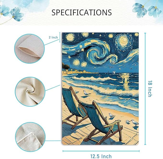 Welcome Summer Ocean Lounge Chair Garden Flag Starry Night Garden Flag Seagull Vertical Double Sided Rustic Farmland Burlap Yard Lawn Outdoor Decor 12.5x18"