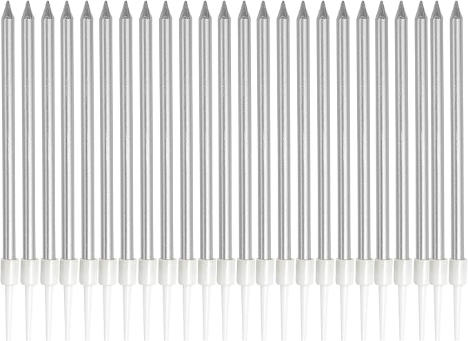 24 Count Silver Metallic Birthday Candles, Birthday Parties, Wedding Decorations, Party Candles, Candles for Cake, Cake Decorations