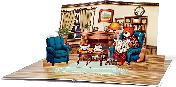 CUTPOPUP Fathers Day Card Pop Up, 3D Birthday Greeting, Father's Day Card for Grandpa, Dad, Godfather, Husband, Son (Papa Bear Reading)