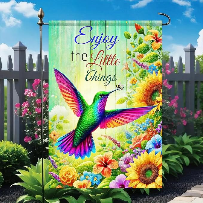 BlissYard Hello Spring Garden Flag Double Sided 12 x 18 Enjoy The Little Thing Hummingbird Garden Flag Flower Garden Flags Hummingbird Yard Outside Home Decoration Seasonal Outdoor Small Decor