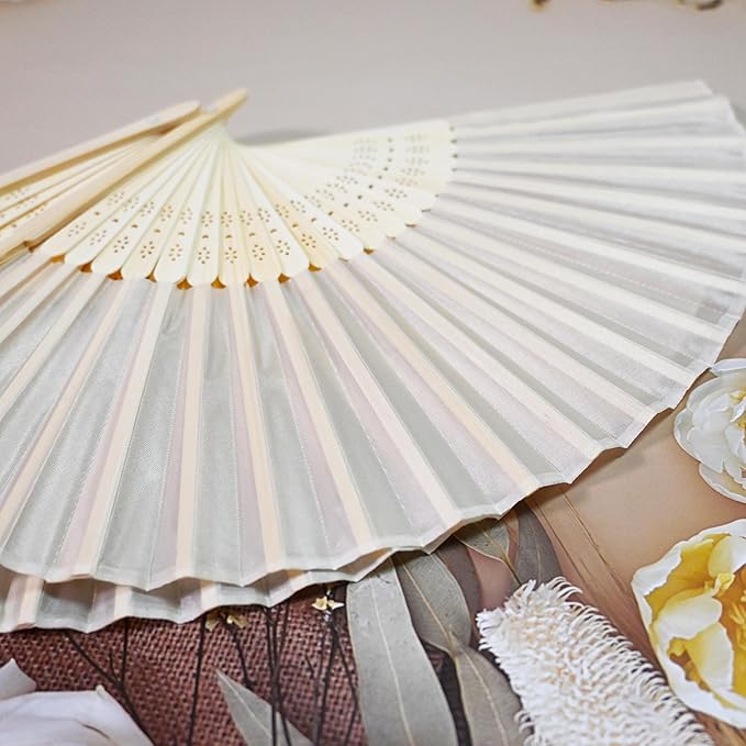 80 Set Personalized Cream Wedding Fans for Guests Bulk, Custom Engraved Summer Wedding Fans, Silk Hand Fans Handheld Folded Fan Baby Shower Favors for Bridal Bridesmaid Gift Church Dancing Party