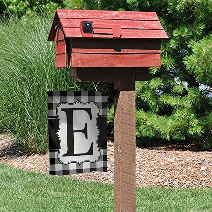 YANGHOME Monogram Initial E Burlap Garden Porch Lawn Flag Farmhouse Decorations Mailbox Decor Welcome Sign 12x18 Inch Small Mini Size Double Sided Flax Nylon Linen Fabric