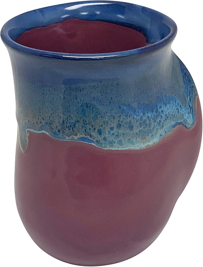 Clay in Motion Hand Warmer Coffee Mug – Handmade Coffee Mug With Comfortable Handle Contoured Pocket Hand Warming Ceramic Coffee Mug – Proudly Made in USA – Left Handed – 14 Oz - Purple Passion