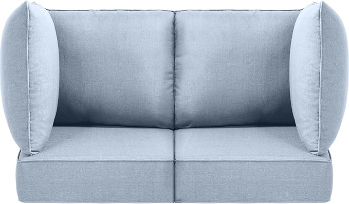 Luxury 24x24x6 Patio Cushions for Outdoor Furniture Set of 2 - Water-Repellent 6-Piece Cushion Set for Outside Wicker Couch Loveseat Chair Sectional Conversation Sets - Baby Blue/Classic