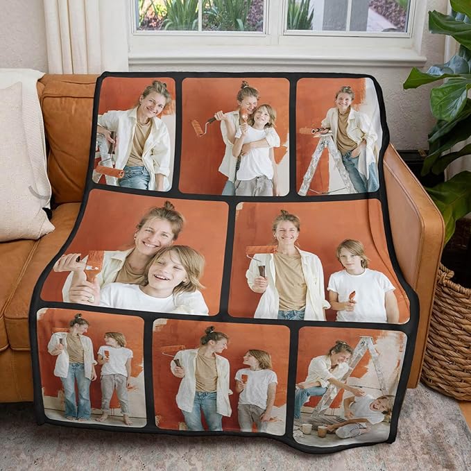Custom Blankets with Photos for Family, Personalized Picture Blanket, Customized Blankets with Picture as Gifts for Chrimstas Birthday Mothers Day Fathers Day