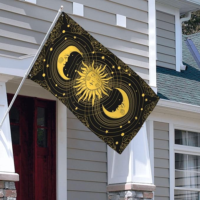 Mystica Astrology Tarot Boho Universe Crescent Moon And Sun Flag 3x5 Ft Outdoor Indoor With Grommet Garden Yard Home Room Banner Decorative Sign
