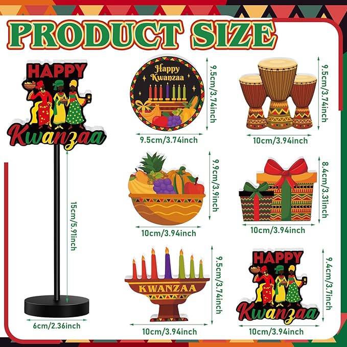 6 Pcs Kwanzaa Table Decor Happy Kwanzaa Decoration for Table Centerpieces Wooden Standing Signs Tabletop Decor for Home Office Room Desk Party Supplies