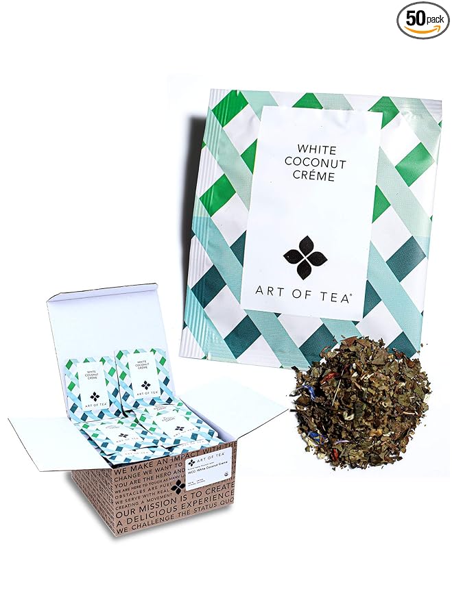 Art of Tea | White Coconut Crème Tea | 50 Eco Friendly Pyramid Tea Bag Sachets