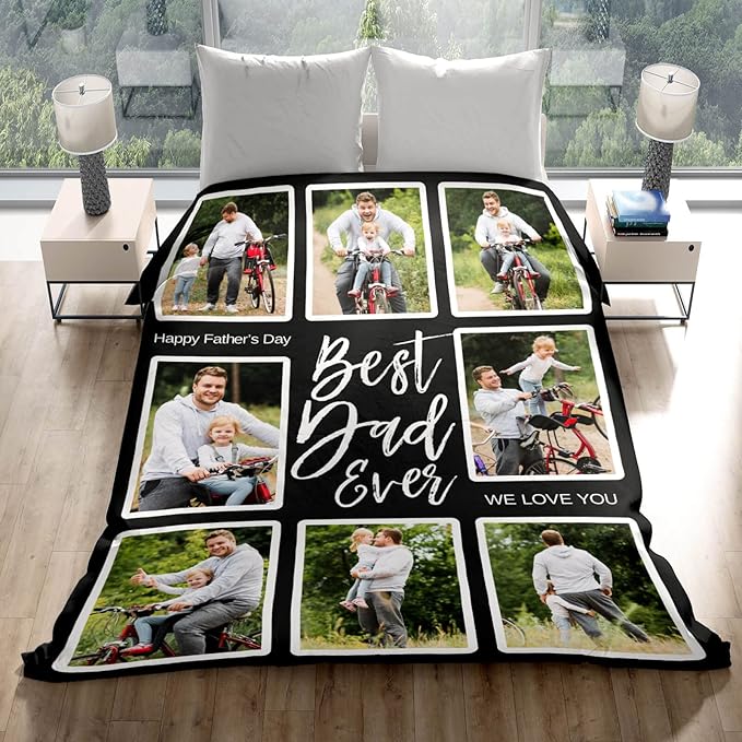 Custom Blankets with Photo, Personalized Photo Blankets Fathers Day Personalized Gifts for Dad from Daughter Son Customized Blanket with Picture
