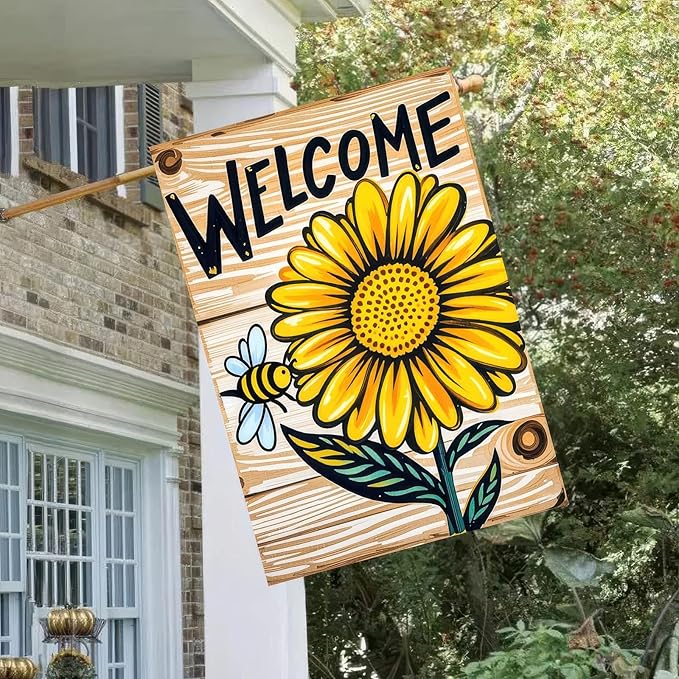 BlissYard Welcome Garden Flag 12x18 Double Sided Sunflower and Bee Seasonal Small Flags For Outside Outdoor Decor Yard Farmhouse Holiday Spring Summer Decorations Yard Flags