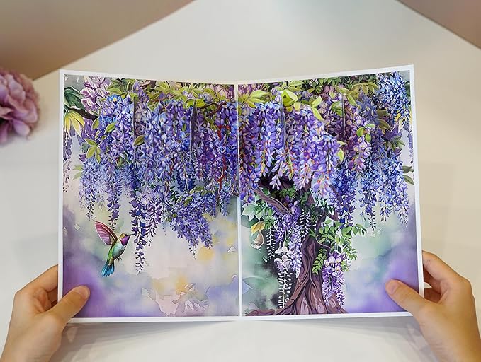 Wisteria Tree Birthday Cards for Women, Pop Up Mothers Day Card, 3D Anniversary, Valentines Day, Pop Up Gifts for Her, Him, Wife, Husband, Sister (Hummingbird Wisteria)