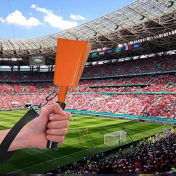 10inch Metal Cowbells with Handle, 1Pcs Cow Bells with Wrist Strap for Sporting Events, Football Games, Party, Concert, Graduations, Farm Ranch, Orange