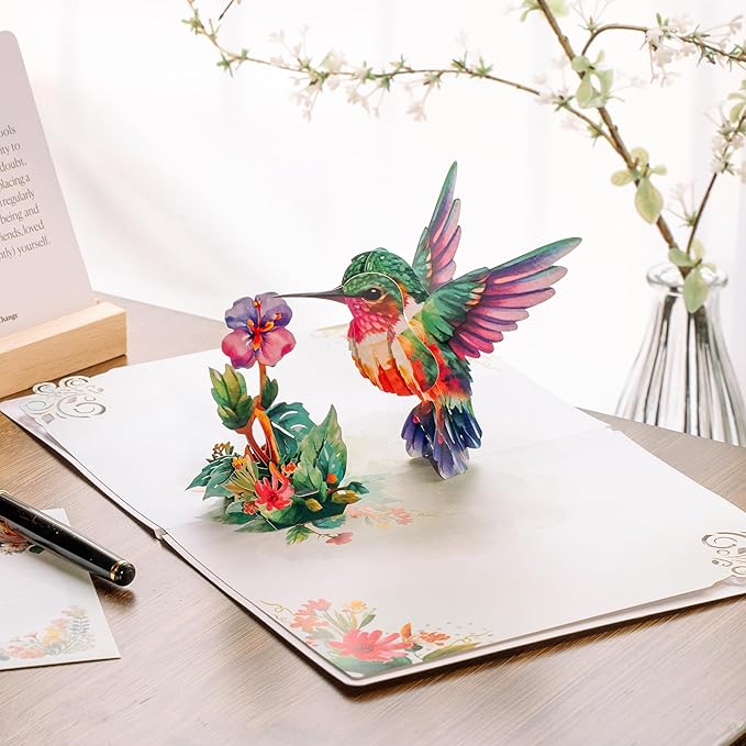 CUTPOPUP Hummingbird Birthday Card Pop Up, Mothers Day, 3D Popup Greeting Card (Hummingbird Purple Flower)