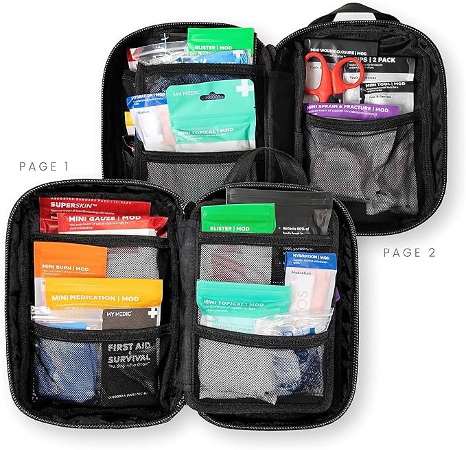 My Medic MyFak Mini Pro First Aid Kit - Small and Lightweight for Camping Hiking and Backpacking - 70 Items IFAK with Tourniquet - HSA/FSA Great for Travel - Black