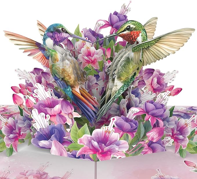3D Pop-Up Hummingbird Greeting Card – Handmade Fuchsia Flower Card with Colorful Birds – Unique Blank Card for Birthday, Mother’s Day, Anniversary or Get Well – 6 inch x 8 inch