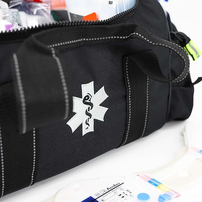 Lightning X Products Lightning X Pre-Stocked EMS/EMT Trauma Kit w/ Large First Responder Bag & 256 Aid Medical Supplies - Black