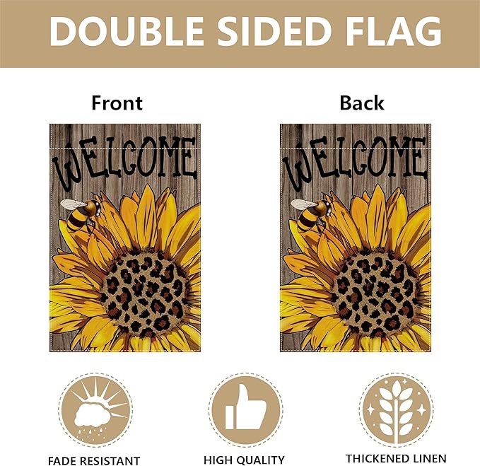 Garden Flags, Welcome Garden Flag, Bee Sunflower Flag Double-Sided Flags for Farmhouse Yard Outdoor-12 x 18inch (SUNFLOWER)