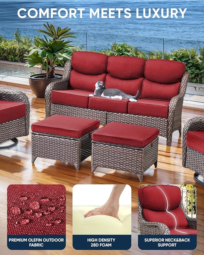 Luxury 24x24x6 Inch Smile Outdoor Cushions for Patio 5 Piece Set - Set of 5 Zippered Outside Pillows for Wicker Dining Rocking Swivel Chairs Loveseat Couch Sectional Sofa - Red