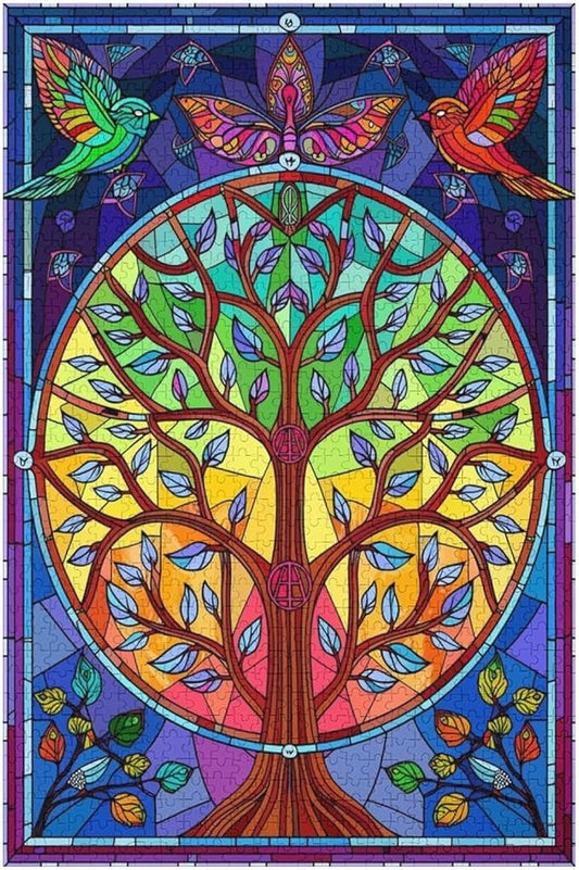 Wooden Jigsaw Puzzles - Unique Stained Glass Tree - 1000 Piece Jigsaw Puzzle for Adults Teenagers and Kids Educational Family Game，Home Decor，Suitable for Puzzle Enthusiasts and Collectors
