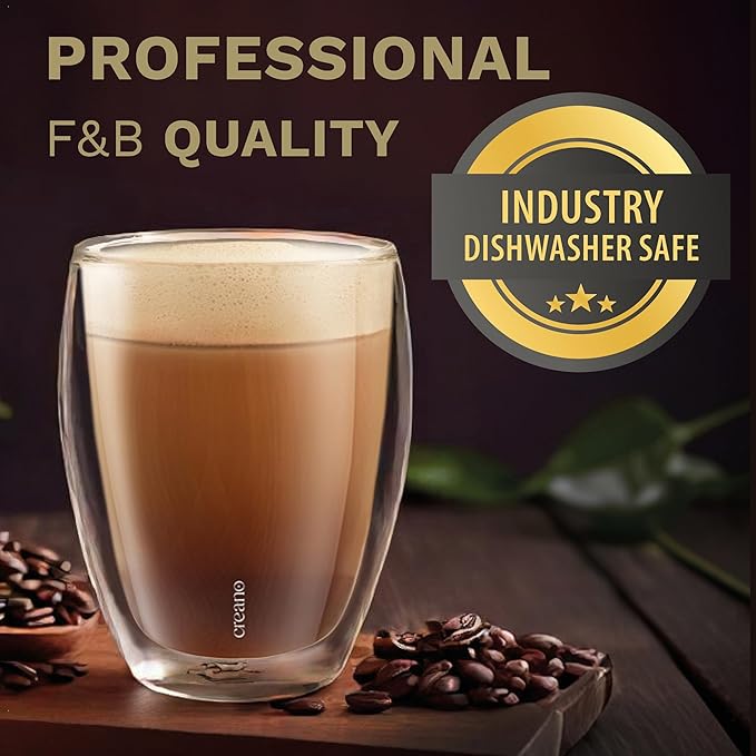 Creano Premium Double-Walled Drinking Glasses 9oz / 250 ml - Set of 2 - Professional Quality - 100% Dishwasher Safe
