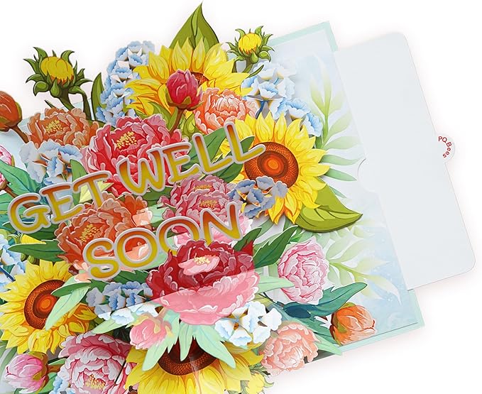 Get Well Pop Up Cards for Women, 3D Encouragement Get Better Soon Card, Colorful Thinking of you 3D for Speedy Surgery Recovery, Feel Better Soon, Kids, Friends (6x8in - Get Well Soon)