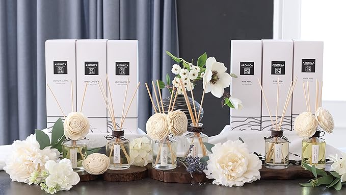 Aronica Twin Sola Diffuser - White Rose Fragrance, 160ml / 5.41 Floz, Colorful Bathroom Decor Airfreshener, Rose Reed Diffuser, Shelving Decor