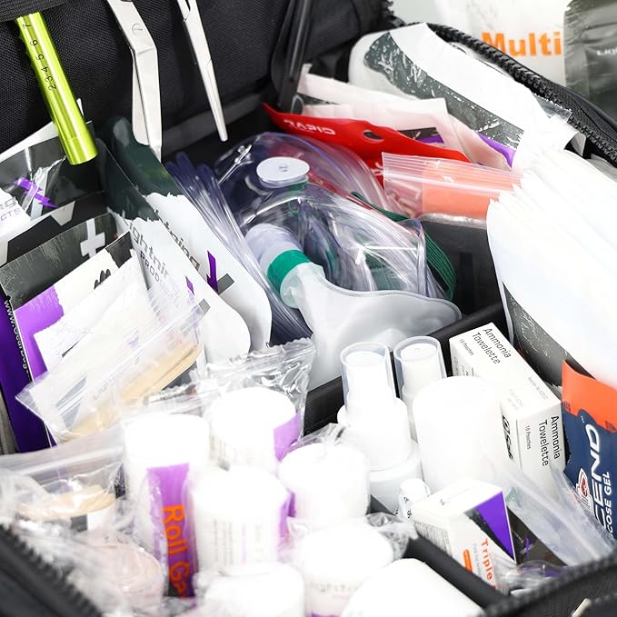 Lightning X Products Lightning X Pre-Stocked EMS/EMT Trauma Kit w/ Large First Responder Bag & 256 Aid Medical Supplies - Black