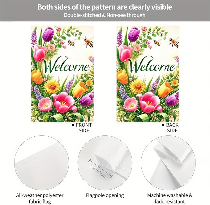 BlissYard Welcome Spring Garden Flag 12x18 Double Sided Flower Seasonal Small Flags For Outside Outdoor Decor Yard Farmhouse Holiday Spring Summer Decorations Yard Flags