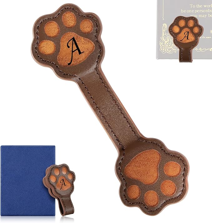 Magnetic Leather Bookmark, Cute Initial Magnetic Bookmarks Clip, Vintage Book Marker Clip Gifts for Readers, Kids, Book Lovers-A