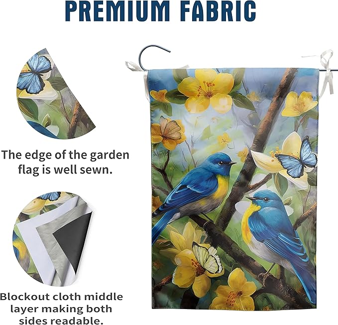 Summer Garden Flags Floral Bluebird Garden Flag Flower Spring Yard Flags for Outside 12x18 Double Sided Outdoor Front Porch Decor